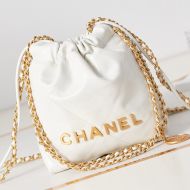 Chanel AS3980 Mini 22 Hobo Bag with Double Crossbody Strap in Shiny Calfskin White/Gold