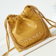 Chanel AS3980 Mini 22 Hobo Bag with Double Crossbody Strap in Shiny Calfskin Yellow