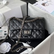 Chanel AS0874 Mini 2.55 Reissue Shoulder Bag with Chanel Signature in Aged Calfskin Black/Silver