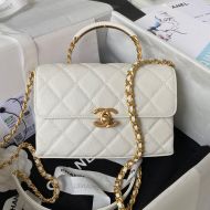 Chanel AS3982 Mini Carry Me Flap Handbag in Grained Calfskin White