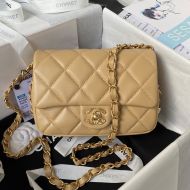 Chanel AS4263 Mini Classic Flap Crossbody Bag with Quilted Logo in Lambskin Khaki