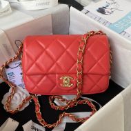 Chanel AS4263 Mini Classic Flap Crossbody Bag with Quilted Logo in Lambskin Red