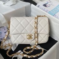 Chanel AS4263 Mini Classic Flap Crossbody Bag with Quilted Logo in Lambskin White