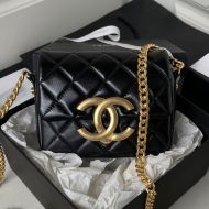 Chanel AS3854 Mini Flap Crossbody Bag with Chain and Maxi Logo in Shiny Calfskin Black