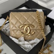 Chanel AS3854 Mini Flap Crossbody Bag with Chain and Maxi Logo in Shiny Calfskin Khaki