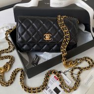 Chanel AP3368 Mini Flap Crossbody Bag with Double Chain Strap in Grained Calfskin Black