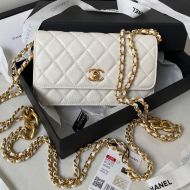 Chanel AP3368 Mini Flap Crossbody Bag with Double Chain Strap in Grained Calfskin White