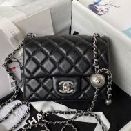 Chanel AS1786 Mini Flap Crossbody Bag with Pearl Crush in Shiny Lambskin Black/Silver