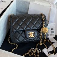 Chanel AS1786 Mini Flap Crossbody Bag with Pearl Crush in Shiny Lambskin Black