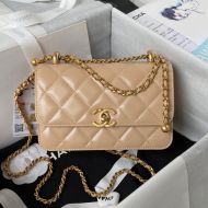 Chanel AS2615 Mini Flap Crossbody Bag with Sphere Embellishment in Shiny Calfskin Khaki