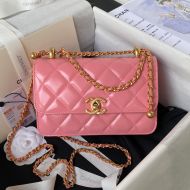 Chanel AS2615 Mini Flap Crossbody Bag with Sphere Embellishment in Shiny Calfskin Pink