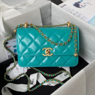 Chanel AS2615 Mini Flap Crossbody Bag with Sphere Embellishment in Shiny Calfskin Teal