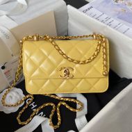 Chanel AS2615 Mini Flap Crossbody Bag with Sphere Embellishment in Shiny Calfskin Yellow