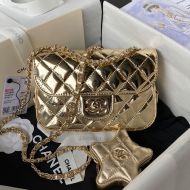 Chanel AS4646 Mini Flap Crossbody Bag with Star Coin Purse in Mirror Calfskin Gold