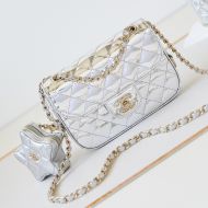 Chanel AS4646 Mini Flap Crossbody Bag with Star Coin Purse in Mirror Calfskin Silver