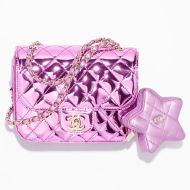 Chanel AS4646 Mini Flap Crossbody Bag with Star Coin Purse in Mirror Calfskin Violet