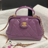 Chanel AS4109 Mini Flap Doctor Handbag with Chain in Shiny Calfskin Purple