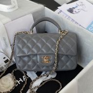 Chanel AS2431 Mini Flap Handbag with Chain in Shiny Lambskin Grey