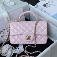 Chanel AS2431 Mini Flap Handbag with Chain in Shiny Lambskin Pink