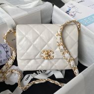 Chanel AS4423 Mini Flap Shoulder Bag with Woven Logo in Shiny Crumpled Calfskin Beige