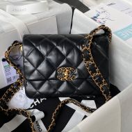 Chanel AS4423 Mini Flap Shoulder Bag with Woven Logo in Shiny Crumpled Calfskin Black