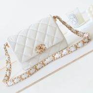 Chanel AS4423 Mini Flap Shoulder Bag with Woven Logo in Shiny Crumpled Calfskin White