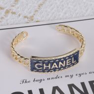 Chanel Open Chain Bracelet with Chanel Letters in Brass Gold/Navy Blue