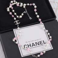 Chanel Pearl Necklace with Pearl Camellia in Metal Pink/White