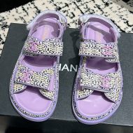 Chanel Platform Sandals with Velcro Strap Women Woven and Calfskin Purple