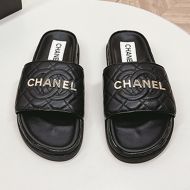 Chanel Platform Slides with Chanel Logo Women Quilted Lambskin Black