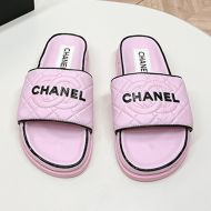 Chanel Platform Slides with Chanel Logo Women Quilted Lambskin Pink