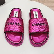 Chanel Platform Slides with Chanel Logo Women Quilted Lambskin Rose