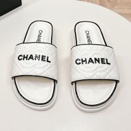 Chanel Platform Slides with Chanel Logo Women Quilted Lambskin White