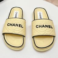 Chanel Platform Slides with Chanel Logo Women Quilted Lambskin Yellow