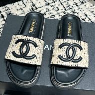 Chanel Platform Slides Women Woven and Calfskin Beige