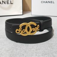 Chanel Reversible Belt with Chanel Logo Buckle in Calfskin Black