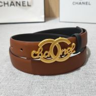 Chanel Reversible Belt with Chanel Logo Buckle in Calfskin Brown