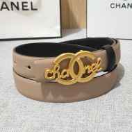 Chanel Reversible Belt with Chanel Logo Buckle in Calfskin Taupe