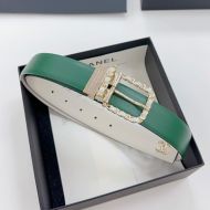 Chanel Reversible Belt with Rotating Pin Buckle in Calfskin Green