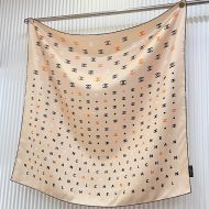 Chanel Scarf 90 with Allover Logo and Chanel Diamond Print in Silk Apricot