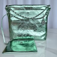 Chanel AS3260 Small 22 Hobo Bag with Chanel Letters in Shiny Calfskin Green