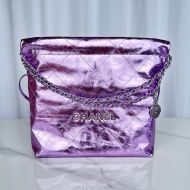 Chanel AS3260 Small 22 Hobo Bag with Chanel Letters in Shiny Calfskin Purple