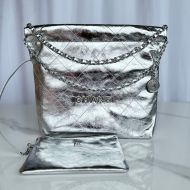 Chanel AS3260 Small 22 Hobo Bag with Chanel Letters in Shiny Calfskin Silver