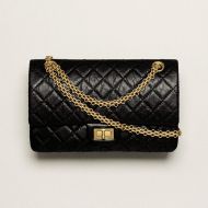 Chanel AS7586 Small 2.55 Reissue Shoulder Bag with Chanel Signature in Aged Calfskin Black/Gold