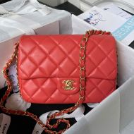 Chanel AS4264 Small Classic Flap Crossbody Bag with Quilted Logo in Lambskin Red