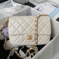 Chanel AS4264 Small Classic Flap Crossbody Bag with Quilted Logo in Lambskin White