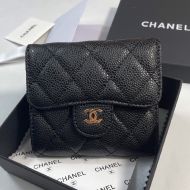 Chanel AP0231 Small Classic Flap Trifold Wallet in Grained Calfskin Black/Gold