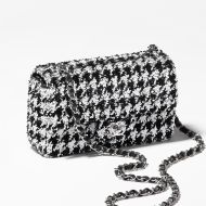 Chanel AS4297 Small Flap Crossbody Bag with Houndstooth Motif in Sequins and Calfskin Black/White