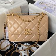 Chanel AS2649 Small Flap Crossbody Bag with Sphere Embellishment in Shiny Calfskin Khaki