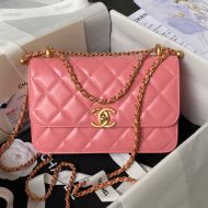 Chanel AS2649 Small Flap Crossbody Bag with Sphere Embellishment in Shiny Calfskin Pink